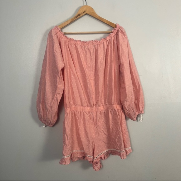 Victoria's Secret Pink Textured Dot Off Shoulder Romper Shorts  size large - Picture 5 of 6